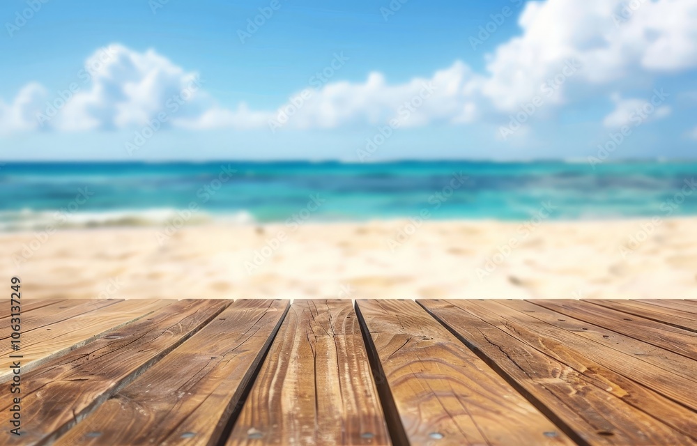 Wooden Deck Overlooking a Tranquil Beach Wooden Deck Overlooking a Tranquil Beach