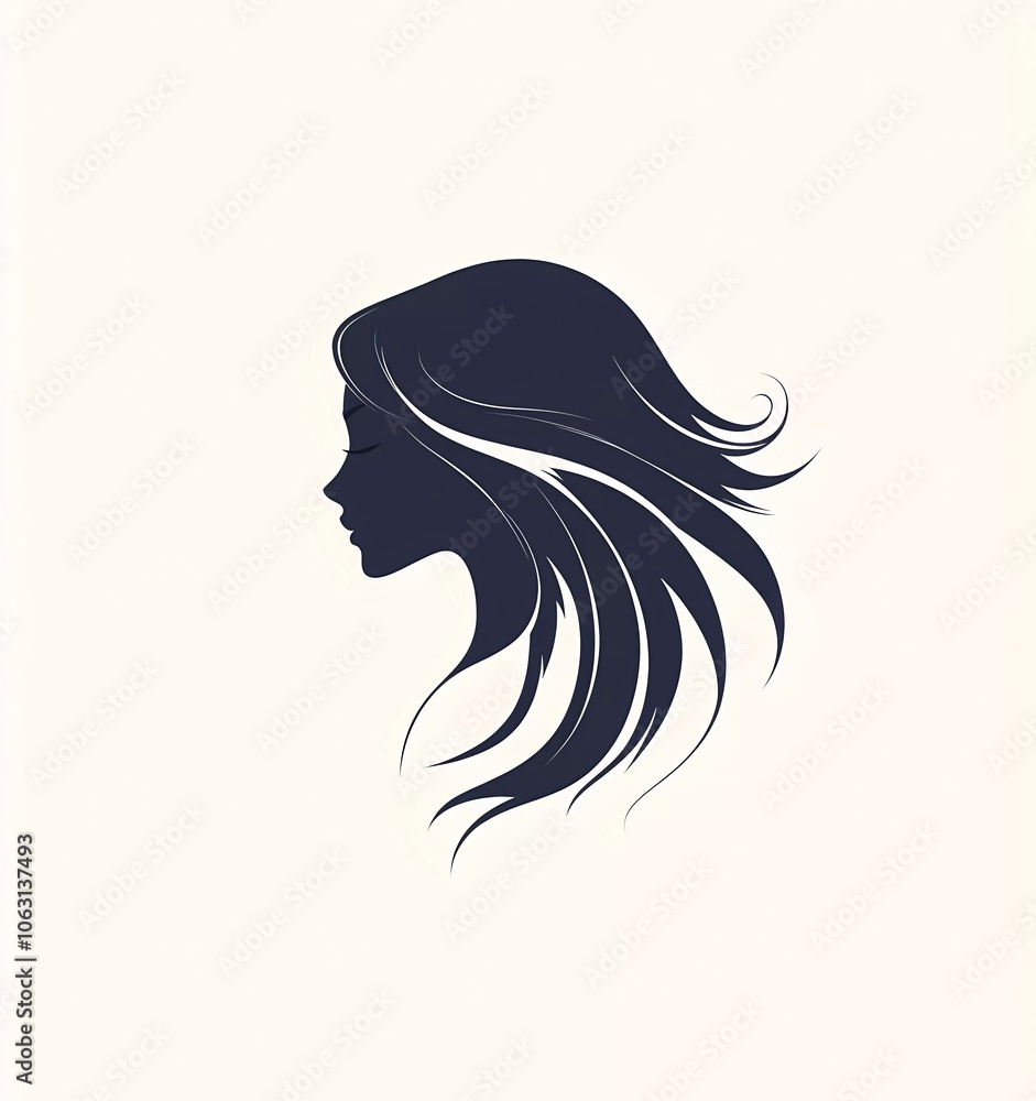 Logo design, a vector graphic of a silhouette woman's face with long hair flowing in the wind, on a white background, Logo design, a vector graphic of a silhouette woman's face with long hair flowing in the wind, on a white background,