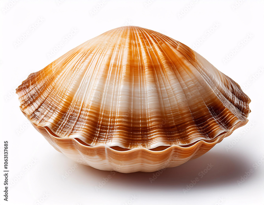 Obraz premium A large, brown clam shell with intricate ridges and patterns