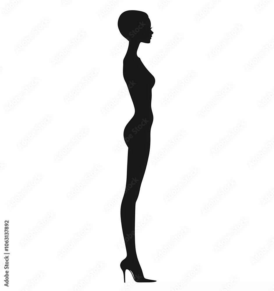 Silhouette of a tall woman, full-body, wearing high heels, vector illustration, white background, Silhouette of a tall woman, full-body, wearing high heels, vector illustration, white background,