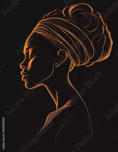 Obraz na płótnie Vector illustration of an African American woman, silhouette, hand-drawn, w salonie