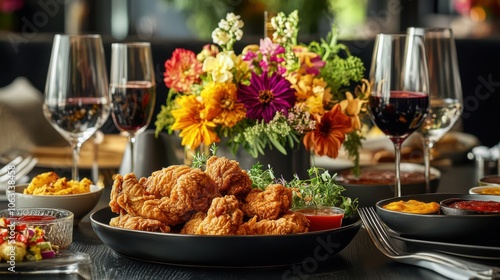 A chic, modern dining table arranged with Popeyes photo