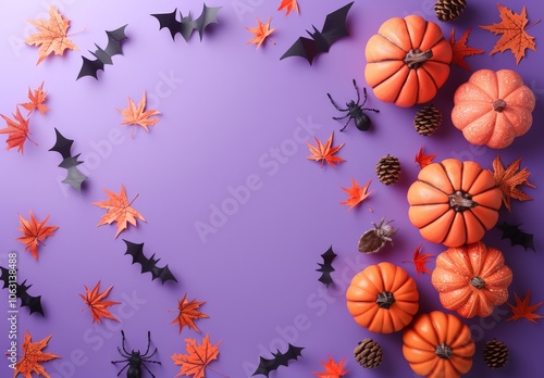 Halloween Decorations with Pumpkins and Bats