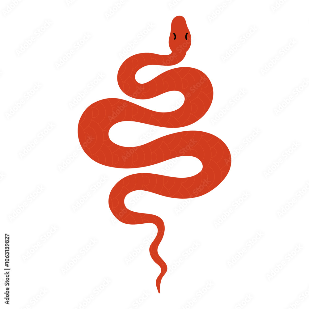 Fototapeta premium Chinese New Year snake. 2025 holiday banner. Golden serpent on red background. Zodiac animal mascot. Horoscope character, traditional Asian ornament. Congratulation poster. Vector illustration