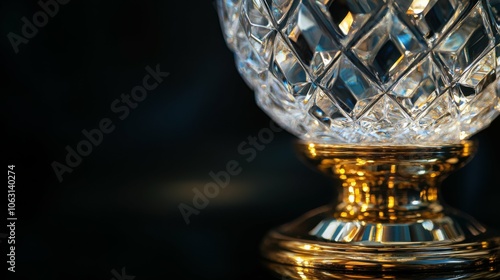 Close-up of a crystal doorknob reflecting light, elegant gold base, black background, luxury and vintage style, sharp details and reflection