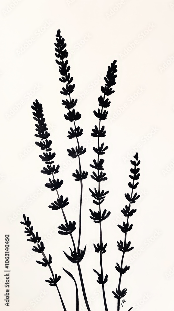 Obraz premium Lavender, detailed hand drawing of the line, botanical flower, medicinal herbs, light clean background. Generative AI