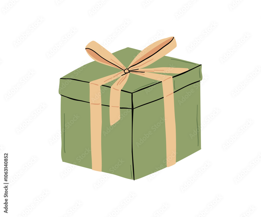Obraz premium The gift is drawn in a flat style. Christmas, holidays, gifts. Hand drawn vector illustration.
