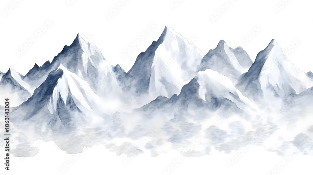 custom made wallpaper toronto digitalIsolated watercolor mountain clipart with a white background, spaced out for use in designs. This minimalist mountain landscape illustration is ideal for nature-themed projects