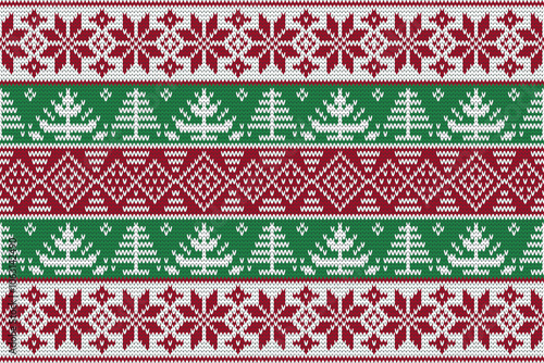 Knitting christmas tree seamless pattern geometric, snowman,ornament. Fabric Seamless pattern.Vector illustration. Ikat ethnic oriental embroidery,Aztec style,baroque.design for texture,clothing