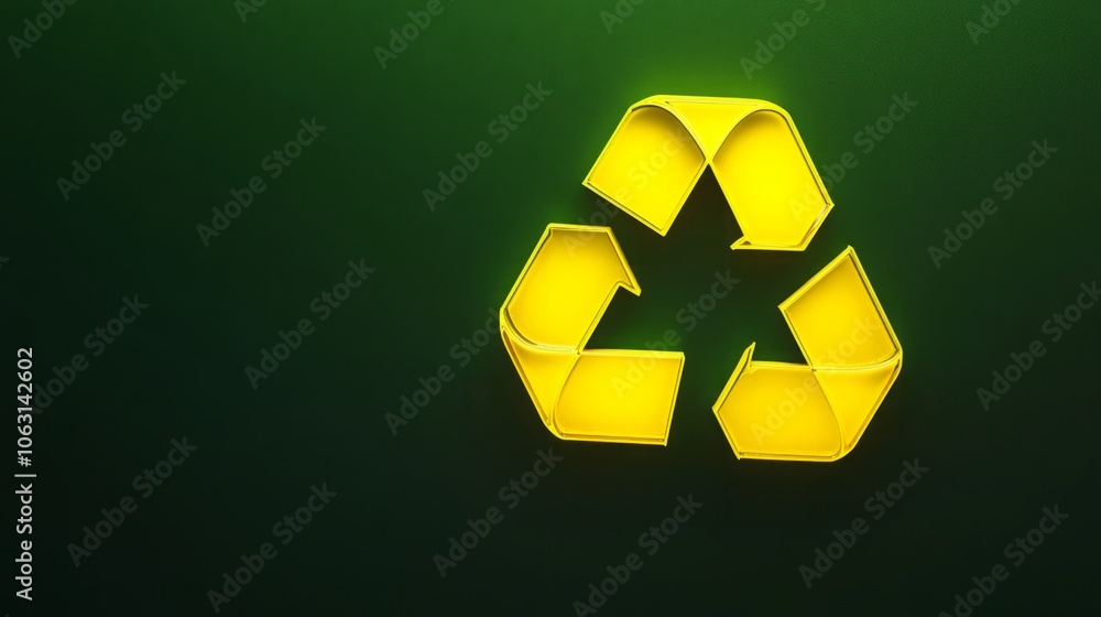 A glowing yellow recycling symbol stands out against a dark green background, emphasizing the importance of environmental consciousness. A glowing yellow recycling symbol stands out against a dark green background, emphasizing the importance of environmental consciousness.
