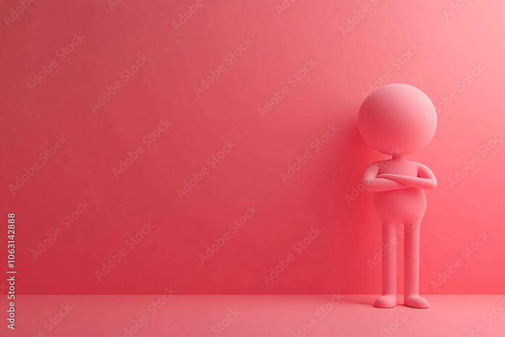 A pink abstract figure leans slightly against a pink wall with arms crossed evoking introspection and quiet thought in a minimalist style
A pink abstract figure leans slightly against a pink wall with arms crossed evoking introspection and quiet thought in a minimalist style