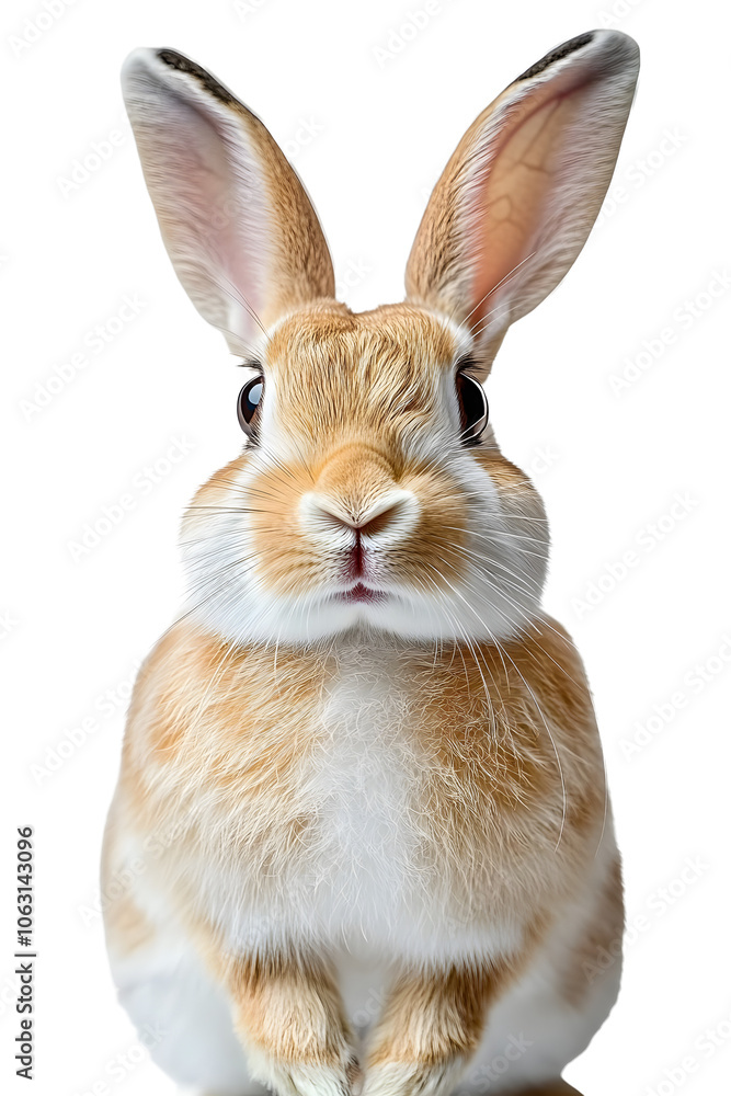 Fototapeta premium Studio portrait of a Mini Rex rabbit on a white background.