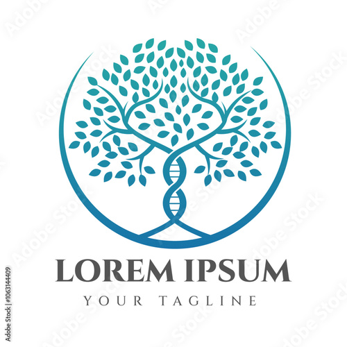 Creative Vector Logo that combines Tree of Life Elements with DNA Structure, This design is suitable for those in the fields of biotechnology, genetics, health, or scientific research.