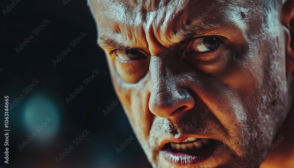 Intense close-up of a determined man showcasing fierce emotion and focus in a competitive environment. Intense close-up of a determined man showcasing fierce emotion and focus in a competitive environment.