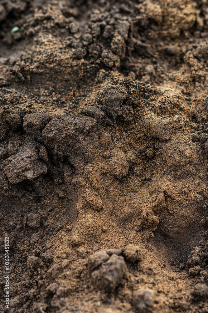 Closeup Texture of Dark Brown Soil with Small Stones Closeup Texture of Dark Brown Soil with Small Stones