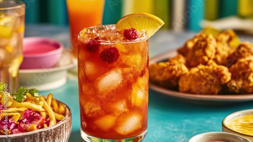 A fruity sangria paired with Popeyes spicy chicken photo