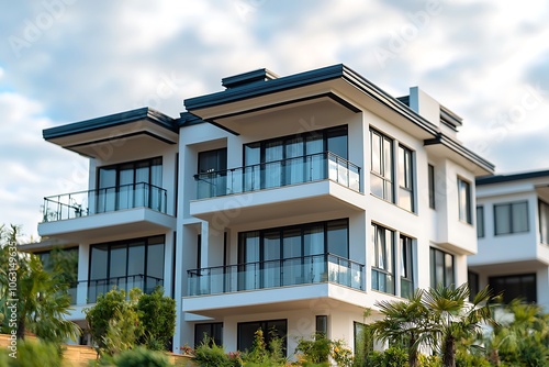 Modern White House with Balconies and Glass Railings