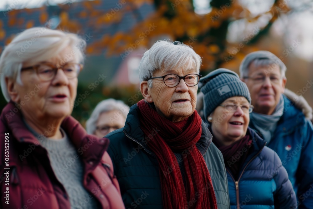Group of senior people on a walk in the park in autumn. Group of senior people on a walk in the park in autumn.