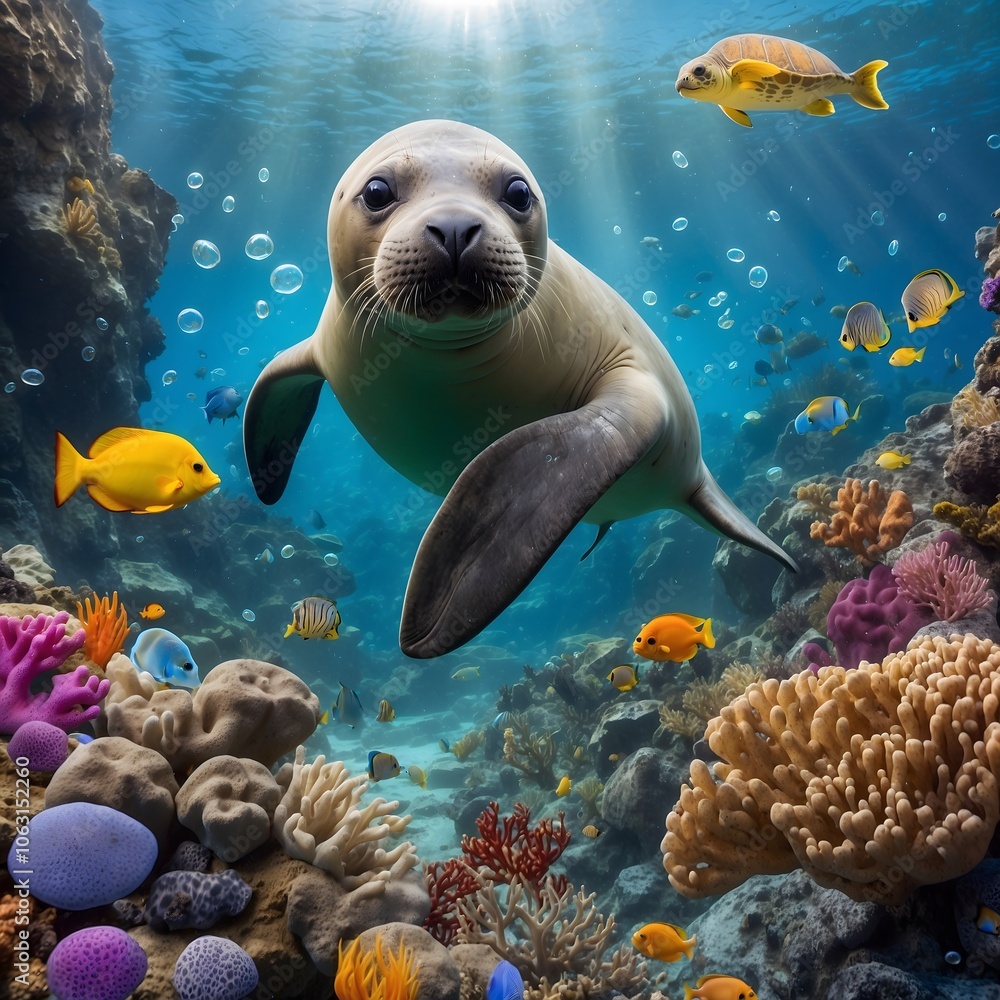 Radiant Connections: A Hawaiian Monk Seal Beneath Nature's Canvas Radiant Connections: A Hawaiian Monk Seal Beneath Nature's Canvas