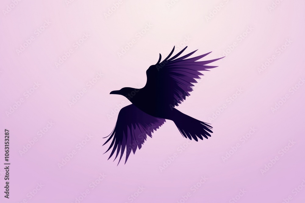 Obraz premium Silhouette of Flying Bird on Purple Background - Symbolic Animal - Graphic Design & Wildlife Conservation