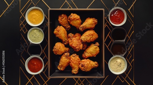 A minimalistic yet stylish table setting with Popeyes chicken photo