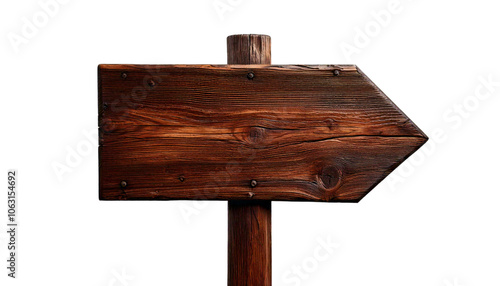 Wooden arrow sign isolated on transparent background; PNG photo