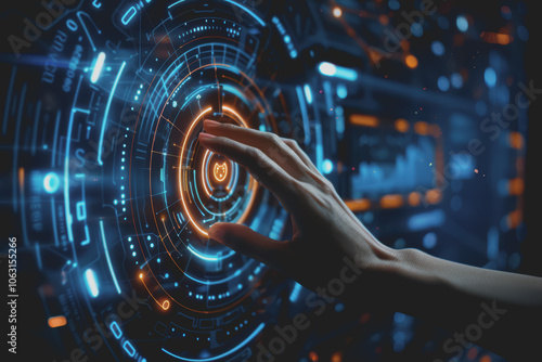 Wallpaper Mural Human hand touching screen chatbot technology AI smart devices cyber security and future internet. Torontodigital.ca