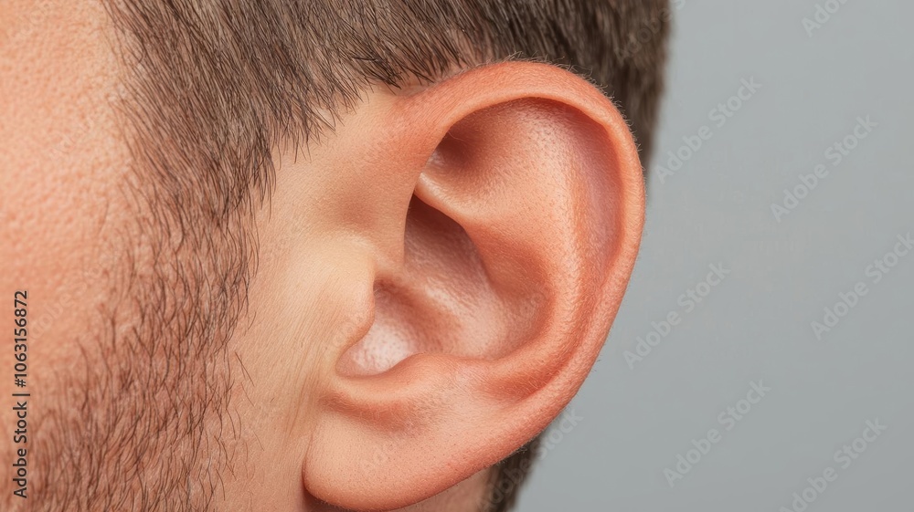 Doctor using a tuning fork next to a patient s ear for a hearing test, hearing check, ear health Doctor using a tuning fork next to a patient s ear for a hearing test, hearing check, ear health