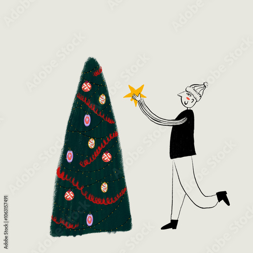 Placing the Star on the Christmas Tree Illustration photo