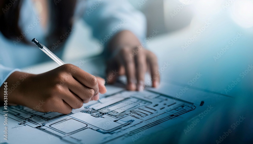 Engineer working on a technical project, representing innovation, problem solving, and design. Engineer working on a technical project, representing innovation, problem solving, and design.
