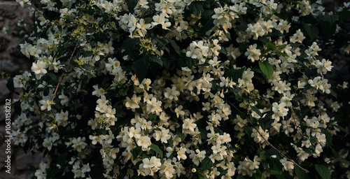 Fondo de flores blancas en un pueblo de Andalucía.