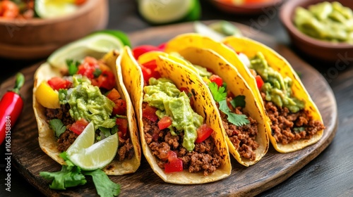 A rich spread of Mexican tacos in soft tortillas, packed photo