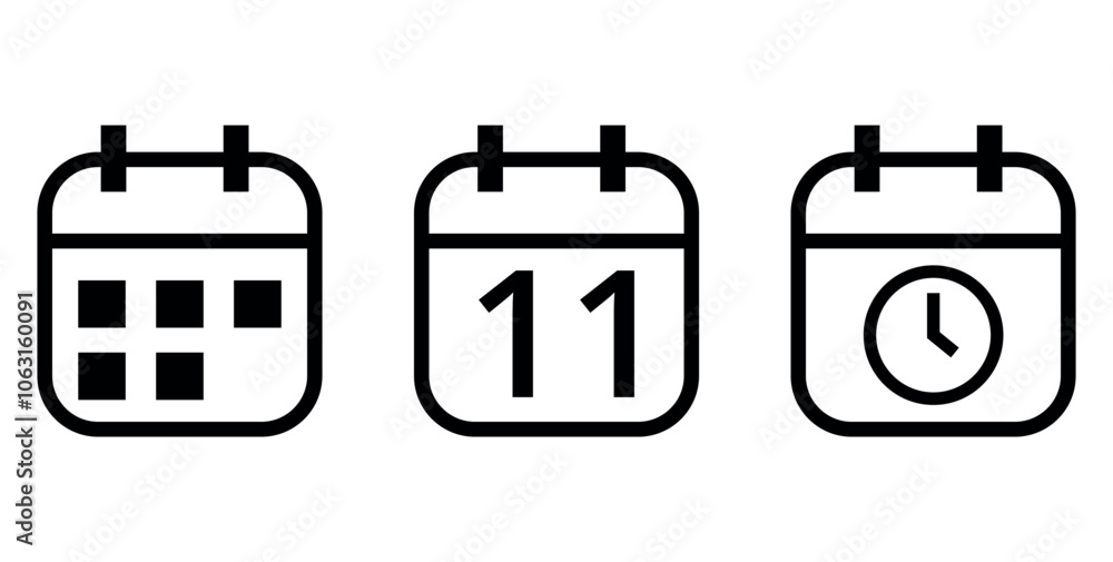 Simple outline calendar icons isolated on transparent background, calendar icon with specific day marked, day 11. Simple outline calendar icons isolated on transparent background, calendar icon with specific day marked, day 11.