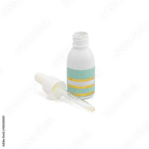 A bottle of cosmetics, oils for hair, body, and nail care. Jar for cosmetics with a field for the name. Isolated object for advertising on a white background.