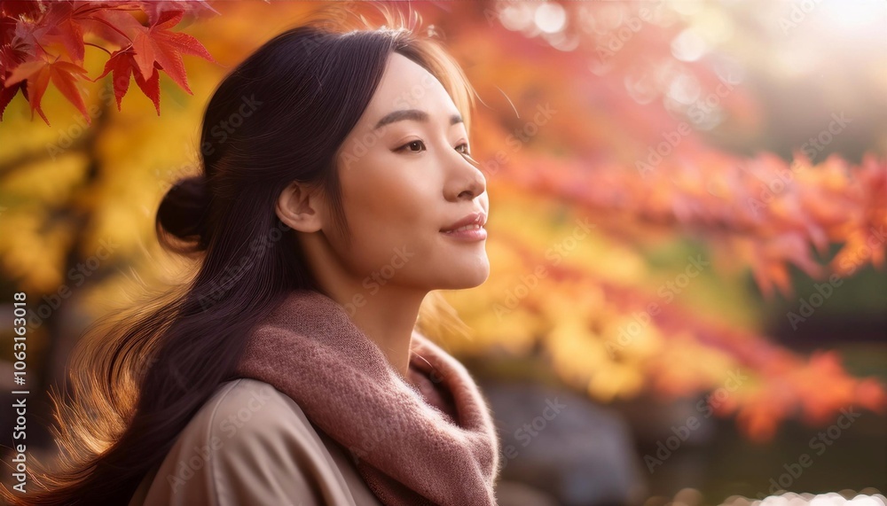 Young woman breathing fresh air in a colorful autumn park Young woman breathing fresh air in a colorful autumn park