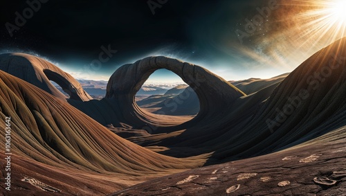 Alien Planet Landscape Digital Art Print with Arch Rock Formation