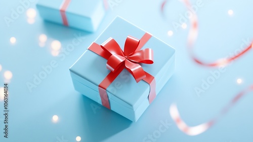 Wallpaper Mural Bright Blue Gift Box with Red Bow on Soft Background Torontodigital.ca