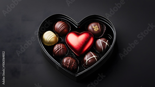 heart shaped box with chocolates isolated