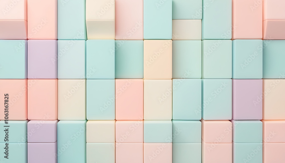 An abstract top-down view of textured rectangular shapes in pastel hues creating a modern and artistic geometric pattern. An abstract top-down view of textured rectangular shapes in pastel hues creating a modern and artistic geometric pattern.