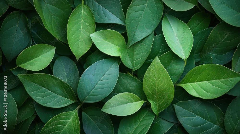 A balanced arrangement of overlapping green leaves, creating a calm and natural feeling A balanced arrangement of overlapping green leaves, creating a calm and natural feeling