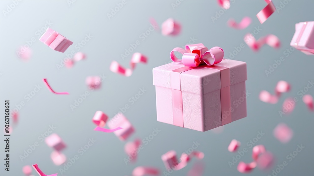 Pastel Pink Gift Box with Ribbons and Confetti Pastel Pink Gift Box with Ribbons and Confetti