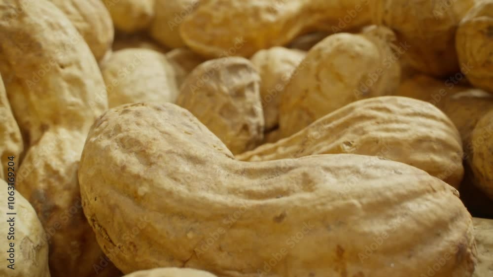 Peanuts. Fresh nut harvest. Unpeeled peanut background. Healthy food concept. Shelled nut. Natural vegetarian food. Dolly slider shot. Zoom out. Close-up in 4K, UHD Peanuts. Fresh nut harvest. Unpeeled peanut background. Healthy food concept. Shelled nut. Natural vegetarian food. Dolly slider shot. Zoom out. Close-up in 4K, UHD