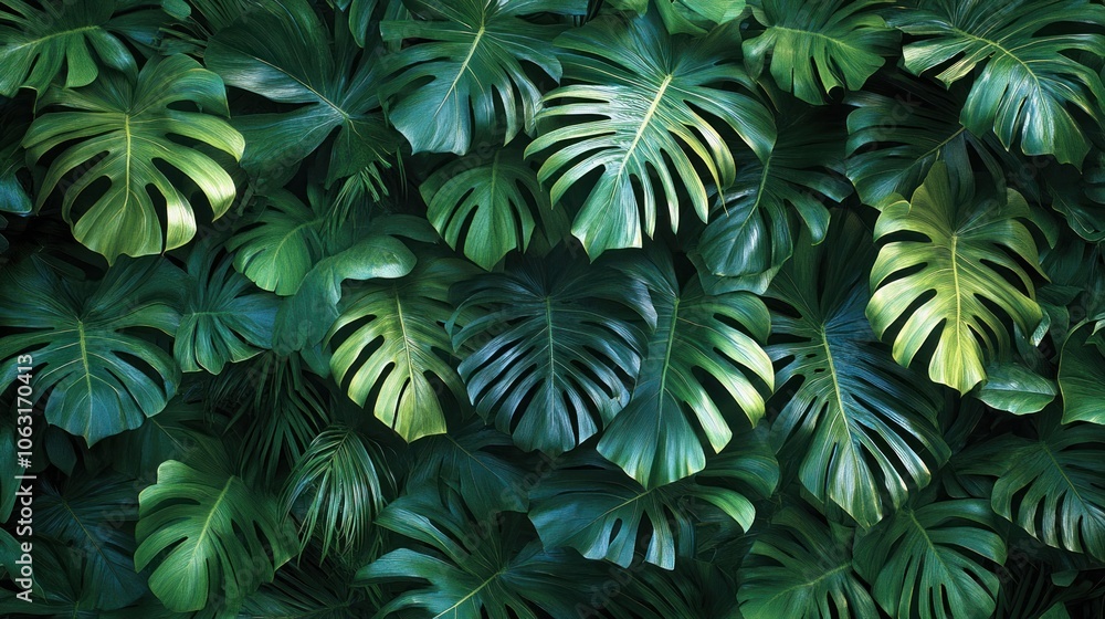 A dense tropical leaf wall covered with palm and banana leaves creates a refreshing tropical forest atmosphere. A dense tropical leaf wall covered with palm and banana leaves creates a refreshing tropical forest atmosphere.