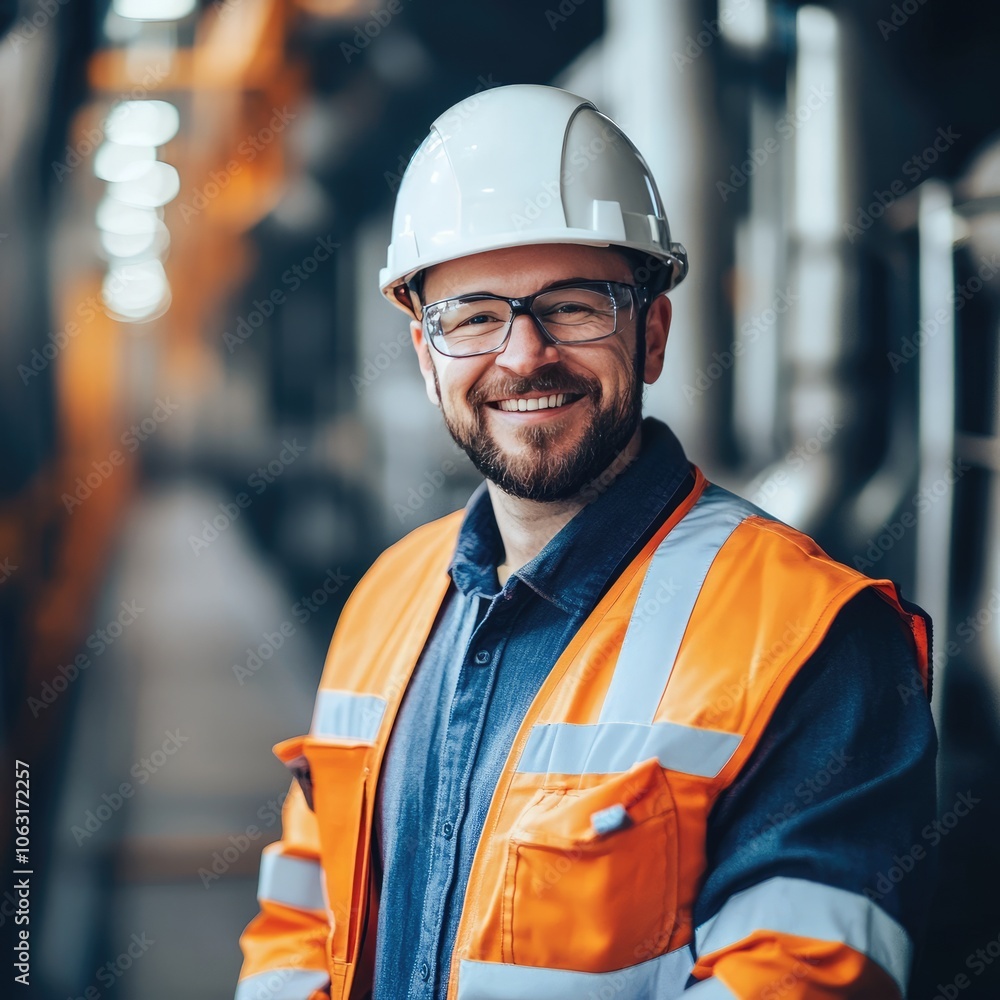 Engineer holding safety equipment and smiling at the camera Engineer holding safety equipment and smiling at the camera