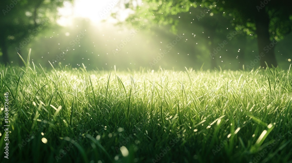A long stretch of green grass, a gentle breeze blowing through the grass under the soft sunlight A long stretch of green grass, a gentle breeze blowing through the grass under the soft sunlight