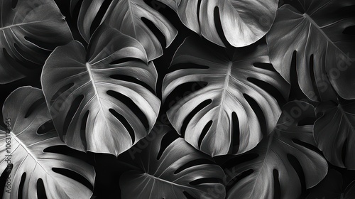 A monstera leaf pattern that spreads rhythmically, with clear and balanced lines.