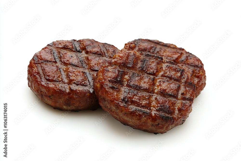 Grilled hamburger cutlets isolated food style on white background .generative ai Grilled hamburger cutlets isolated food style on white background .generative ai