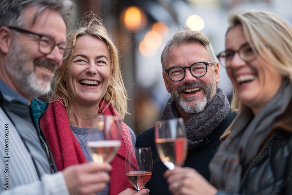 Group of friends having fun together at a rooftop party, drinking wine and having fun Group of friends having fun together at a rooftop party, drinking wine and having fun