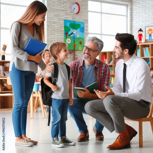 Parents meeting child's teacher at school