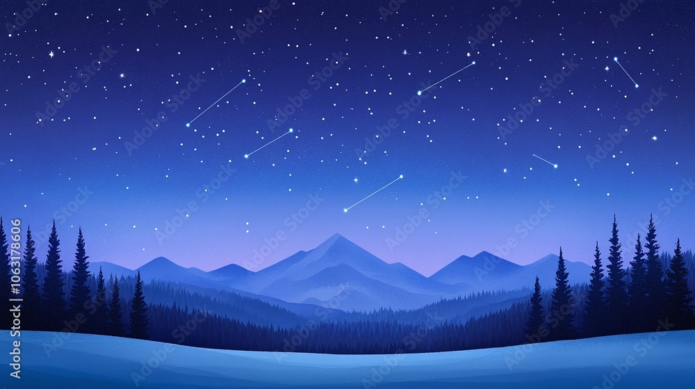 Fototapeta premium Starry Night Sky Over Mountain Landscape